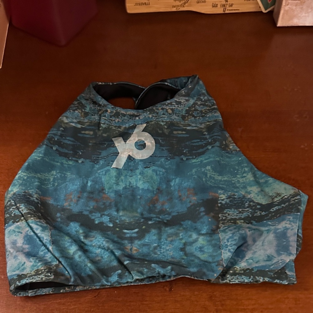 Teal and Black Patterned Sports Bra
